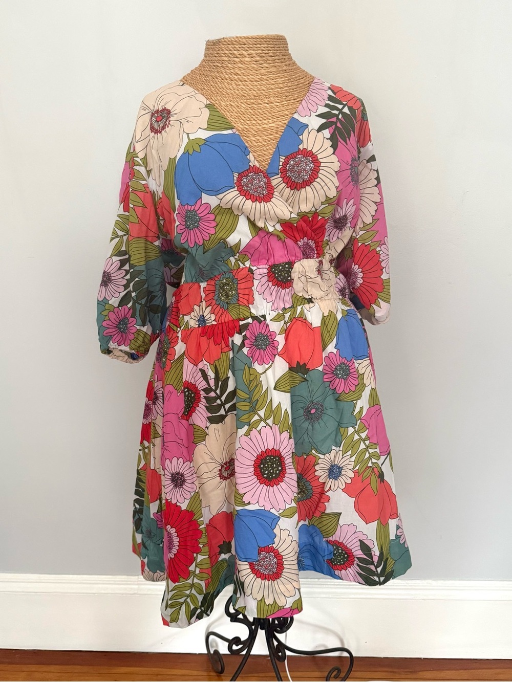 Floral V-Neck Mini Dress in Multicolor
